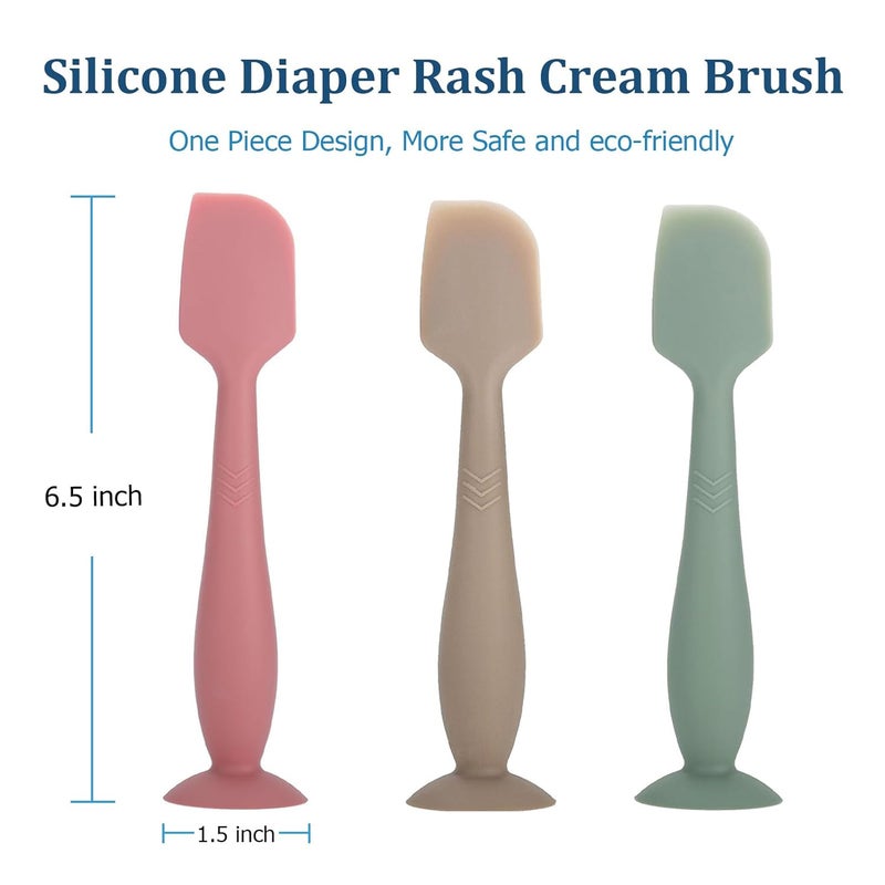 seeway Baby Diaper Cream Spatula, 3 pack Baby Butt Paste Spatula, Diaper Cream Applicator, Silicone Butt Spatula for Newborn Babies (dark pink, green, brown) - Image 3